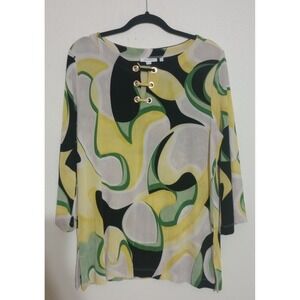 Chico's Abstract Swirl Print Lace Up Grommet Blouse Slinky Travel Size 2 L